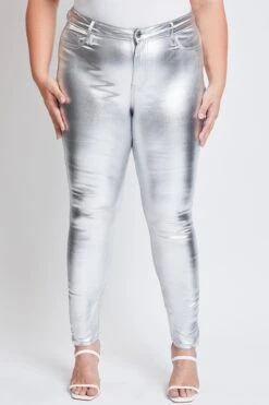 Women's Plus Hyperstretch Metallic Skinny Pants -Wana Fashion Shop EP1736ME SILVER 1