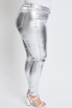 Women's Plus Hyperstretch Metallic Skinny Pants -Wana Fashion Shop EP1736ME SILVER 3