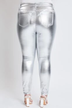 Women's Plus Hyperstretch Metallic Skinny Pants -Wana Fashion Shop EP1736ME SILVER 4