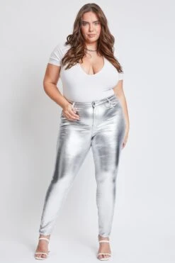 Women's Plus Hyperstretch Metallic Skinny Pants -Wana Fashion Shop EP1736ME SILVER 5