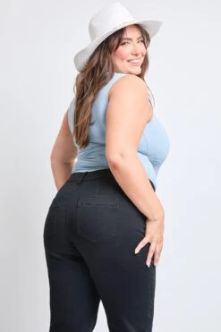 Women's Plus Hyperstretch Cropped Wide Leg Pants -Wana Fashion Shop EP209207 BLACK 7