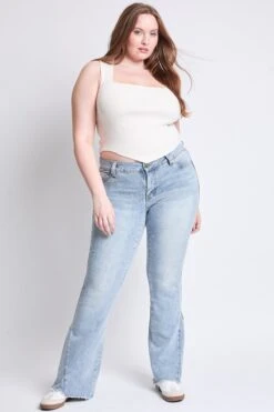 Women's Plus Low Rise Frayed Hem Flare Jeans -Wana Fashion Shop EP211775 05Q 4