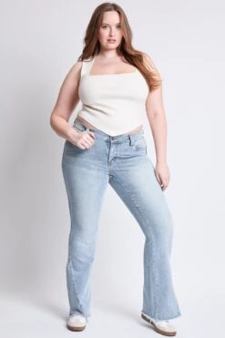 Women's Plus Low Rise Frayed Hem Flare Jeans -Wana Fashion Shop EP211775 05Q 5