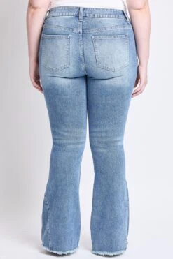 Women's Plus Low Rise Frayed Hem Flare Jeans -Wana Fashion Shop EP211775 2664J 3