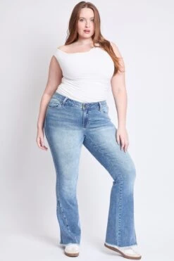 Women's Plus Low Rise Frayed Hem Flare Jeans -Wana Fashion Shop EP211775 2664J 4