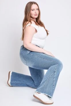 Women's Plus Low Rise Frayed Hem Flare Jeans -Wana Fashion Shop EP211775 2664J 6