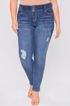 Women's Plus Essential Sustainable Distressed Skinny Jeans -Wana Fashion Shop EP60753 S1861 2