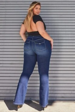 Women's Plus Size Sustainable Mid Rise Bootcut Jeans -Wana Fashion Shop EP60853 S08 LS1