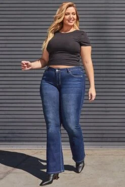 Women's Plus Size Sustainable Mid Rise Bootcut Jeans -Wana Fashion Shop EP60853 S08 LS3