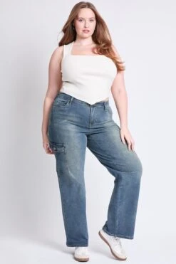Women's Plus High Rise Wide Leg Skater Cargo Jeans 28 Women's Plus High Rise Wide Leg Skater Cargo Jeans -Wana Fashion Shop EP65362 08RT 5