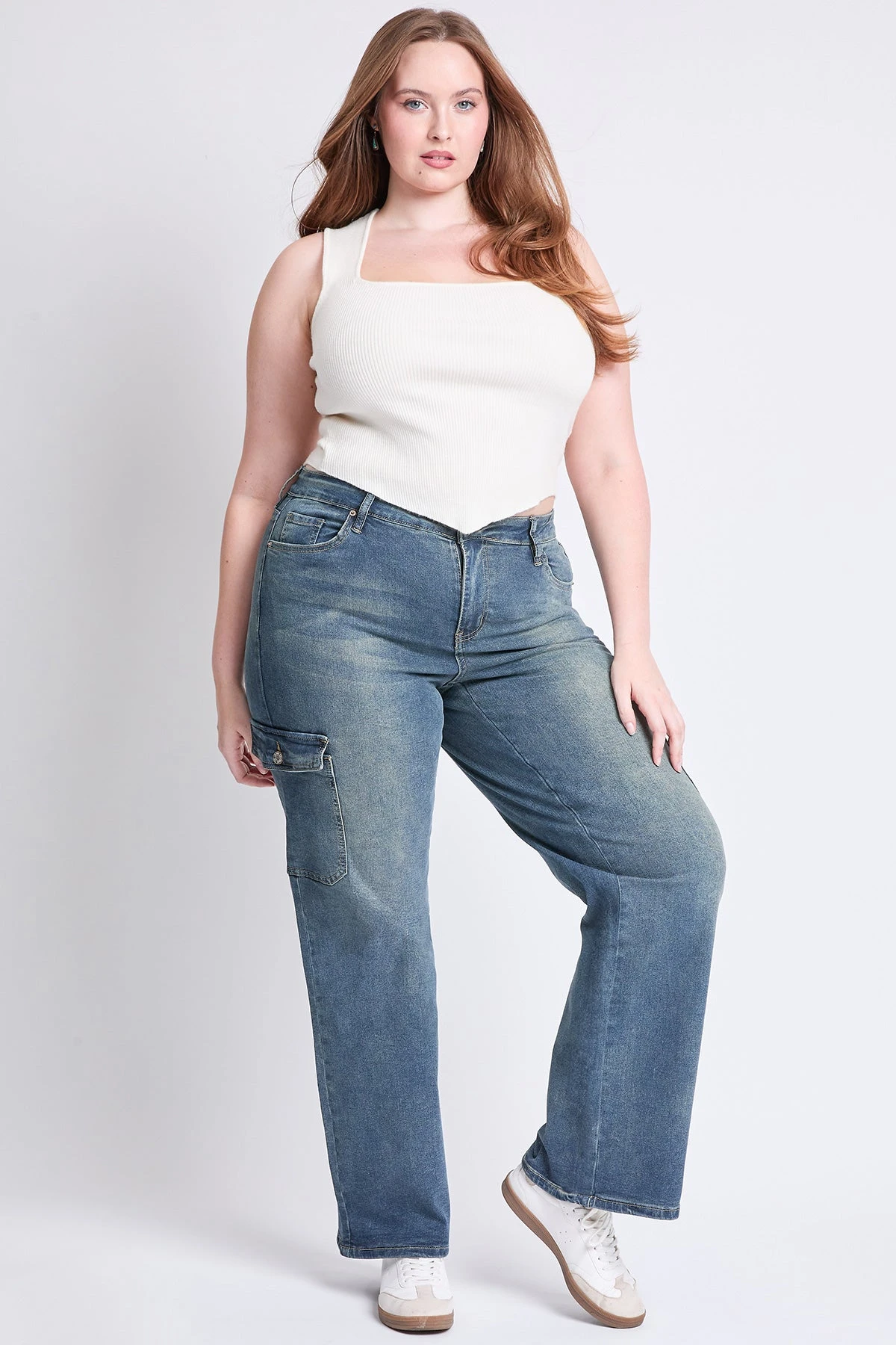 Women's Plus High Rise Wide Leg Skater Cargo Jeans 15 Women's Plus High Rise Wide Leg Skater Cargo Jeans - Image 13