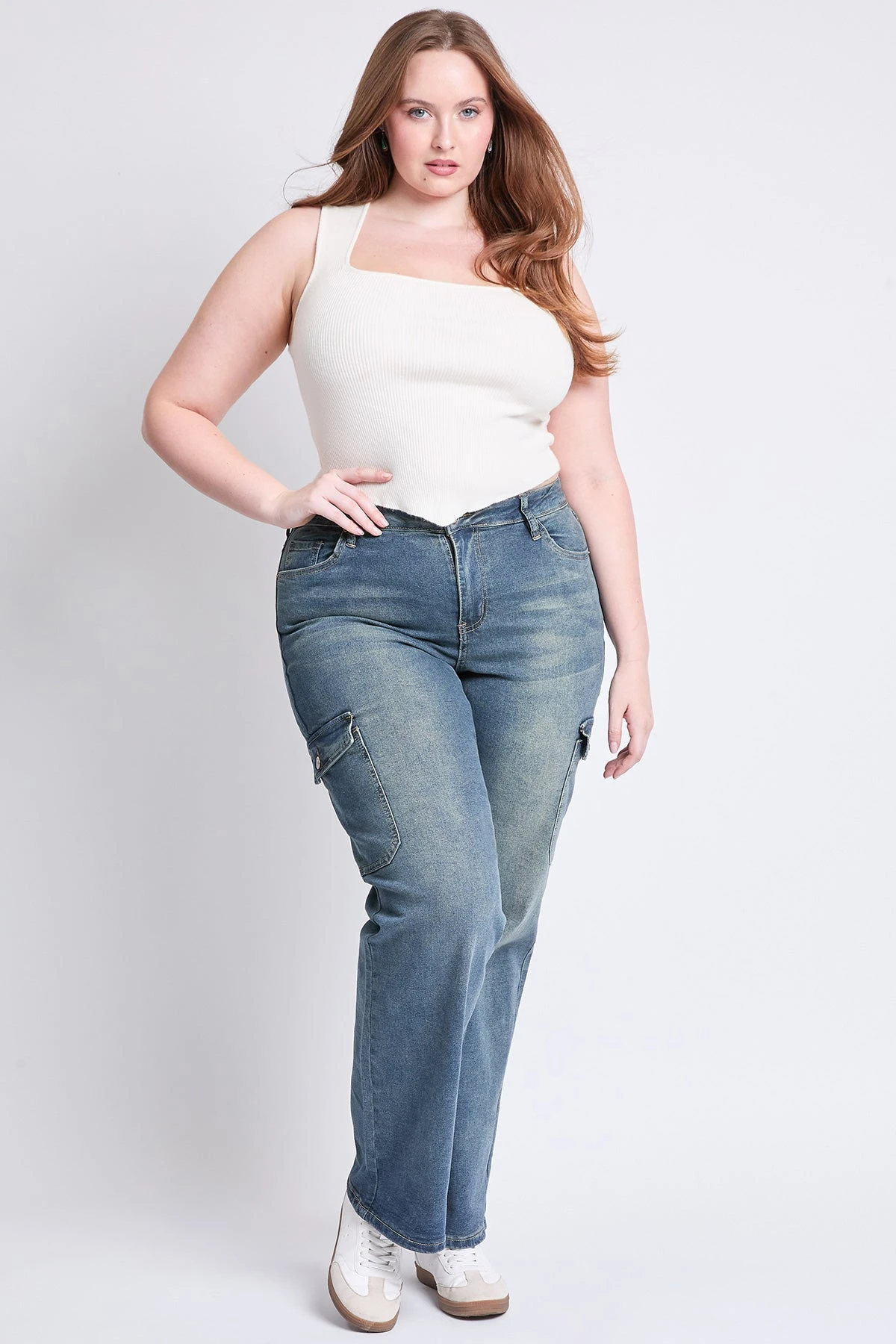 Women's Plus High Rise Wide Leg Skater Cargo Jeans 16 Women's Plus High Rise Wide Leg Skater Cargo Jeans - Image 14