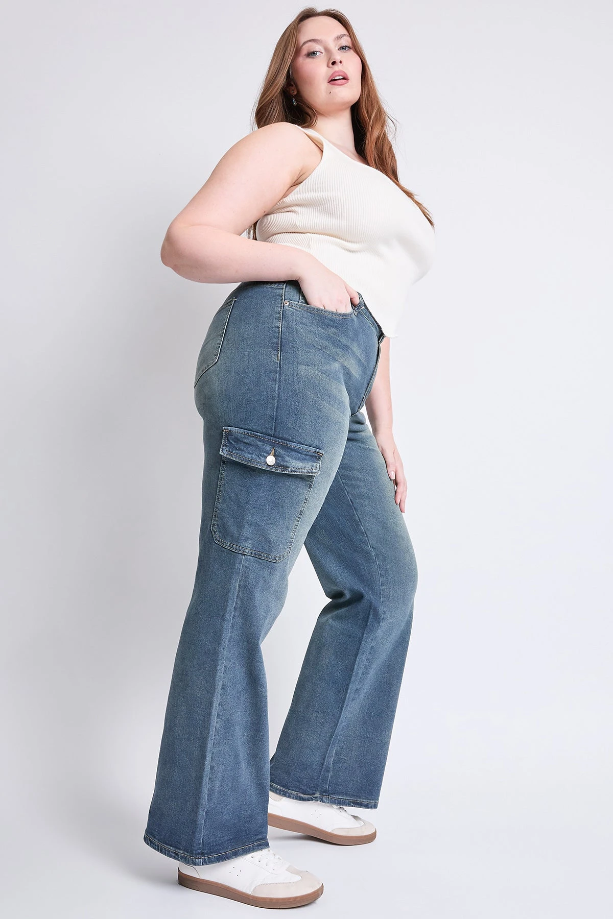 Women's Plus High Rise Wide Leg Skater Cargo Jeans 13 Women's Plus High Rise Wide Leg Skater Cargo Jeans - Image 11