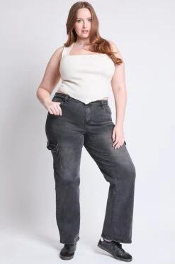 Women's Plus High Rise Wide Leg Skater Cargo Jeans 21 Women's Plus High Rise Wide Leg Skater Cargo Jeans -Wana Fashion Shop EP65362 08W 5
