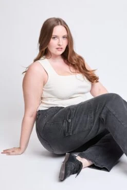 Women's Plus High Rise Wide Leg Skater Cargo Jeans 22 Women's Plus High Rise Wide Leg Skater Cargo Jeans -Wana Fashion Shop EP65362 08W 7