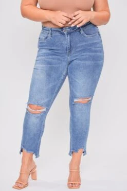 Women's Plus Dream Slim Straight Ankle Jeans With Hem Destruction 17 Women's Plus Dream Slim Straight Ankle Jeans With Hem Destruction -Wana Fashion Shop EP997670N 1777M 2