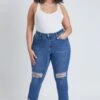 Women's Plus Dream Slim Straight Ankle Jeans With Hem Destruction 1 Women's Plus Dream Slim Straight Ankle Jeans With Hem Destruction -Wana Fashion Shop EP997670N 2782 2