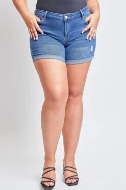 Women's Plus Curvy Fit UltraCuffed Shorts 22 Women's Plus Curvy Fit UltraCuffed Shorts -Wana Fashion Shop ES253196 M2651 2