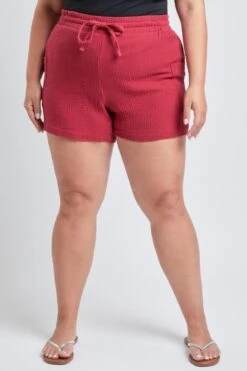 Women's Plus Size Cotton Shorts With Side Patch Pocket -Wana Fashion Shop ES2651DG 1391 1