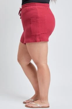 Women's Plus Size Cotton Shorts With Side Patch Pocket -Wana Fashion Shop ES2651DG 1391 3