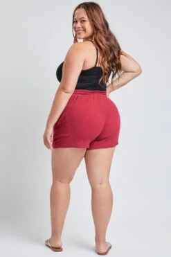 Women's Plus Size Cotton Shorts With Side Patch Pocket -Wana Fashion Shop ES2651DG 1391 4