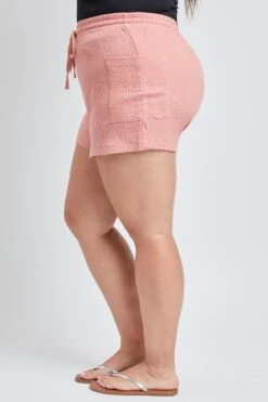 Women's Plus Size Cotton Shorts With Side Patch Pocket -Wana Fashion Shop ES2651DG 1934 3