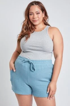 Women's Plus Size Cotton Shorts With Side Patch Pocket -Wana Fashion Shop ES2651DG 2850 1