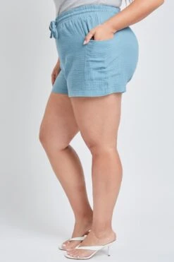 Women's Plus Size Cotton Shorts With Side Patch Pocket -Wana Fashion Shop ES2651DG 2850 3
