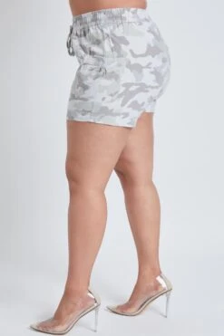 Women's Plus Linen Shorts With Shirred Patch Pockets -Wana Fashion Shop ES2651LN 2689 3