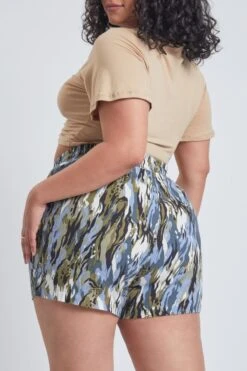 Women's Plus Linen Shorts With Shirred Patch Pockets -Wana Fashion Shop ES2651LN 2861 1