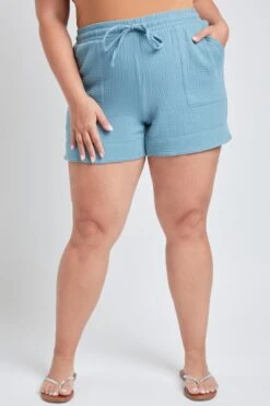 Women's Plus Double Gauze Shorts With Banded Hem -Wana Fashion Shop ES2729DG 2850 2