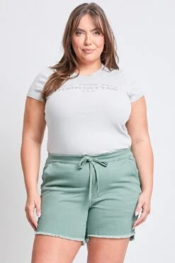 Women's Plus Frayed Hem Pull-on Shorts 33 Women's Plus Frayed Hem Pull-on Shorts -Wana Fashion Shop ES304607 EVRGN 5