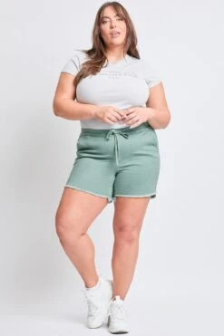 Women's Plus Frayed Hem Pull-on Shorts 34 Women's Plus Frayed Hem Pull-on Shorts -Wana Fashion Shop ES304607 EVRGN 7