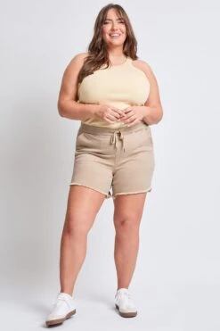 Women's Plus Frayed Hem Pull-on Shorts 26 Women's Plus Frayed Hem Pull-on Shorts -Wana Fashion Shop ES304607 KHA 4