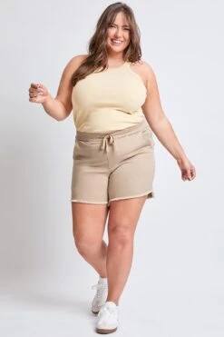 Women's Plus Frayed Hem Pull-on Shorts 27 Women's Plus Frayed Hem Pull-on Shorts -Wana Fashion Shop ES304607 KHA 5