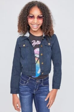 Girls Essential Denim Jacket With Removable Hoodie -Wana Fashion Shop GJ19076 D320 1