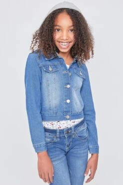 Girls Essential Denim Jacket With Removable Hoodie -Wana Fashion Shop GJ19076 M320 2