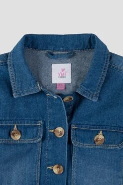 Girls Patch Pocket Oversized Denim Jacket With Fray Hem -Wana Fashion Shop GJ19476 C36 1