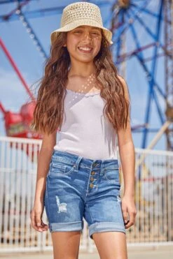 Girls Rolled Cuff Bike Bermuda Shorts 18 Girls Rolled Cuff Bike Bermuda Shorts -Wana Fashion Shop GM51050 M2902 LS2