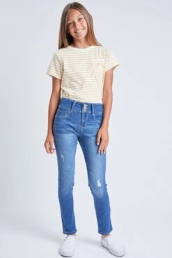Girls 3 Button Essential Skinny Jeans With Faux Front Pockets -Wana Fashion Shop GP177241 M1722 1 Custom