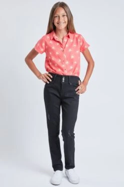 Girls 3 Button Essential Skinny Jeans With Faux Front Pockets -Wana Fashion Shop GP177241 W2517 1 Custom