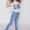 Girls Exposed Button High Waist Ankle Jeans
