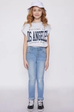 Girls Exposed Button High Waist Ankle Jeans -Wana Fashion Shop GP216258 L1722 4