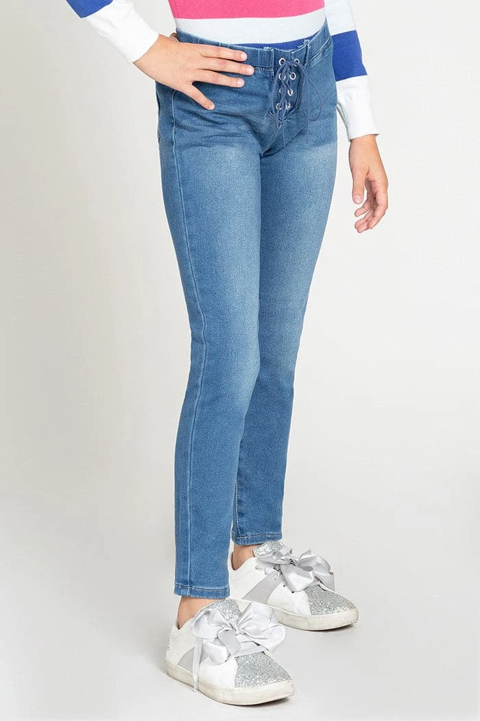 Girls Front Lace Skinny Ankle Jeans 5 Girls Front Lace Skinny Ankle Jeans - Image 3