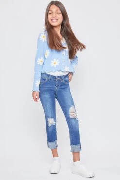 Girls WannaBettaFit Mid-Rise Mega Cuff Skinny Jeans -Wana Fashion Shop GP218951 M1961 1