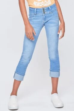 Girls Essential 3 Button Wide Cuff Skinny Jeans 30 Girls Essential 3 Button Wide Cuff Skinny Jeans -Wana Fashion Shop GP222141 L04 2