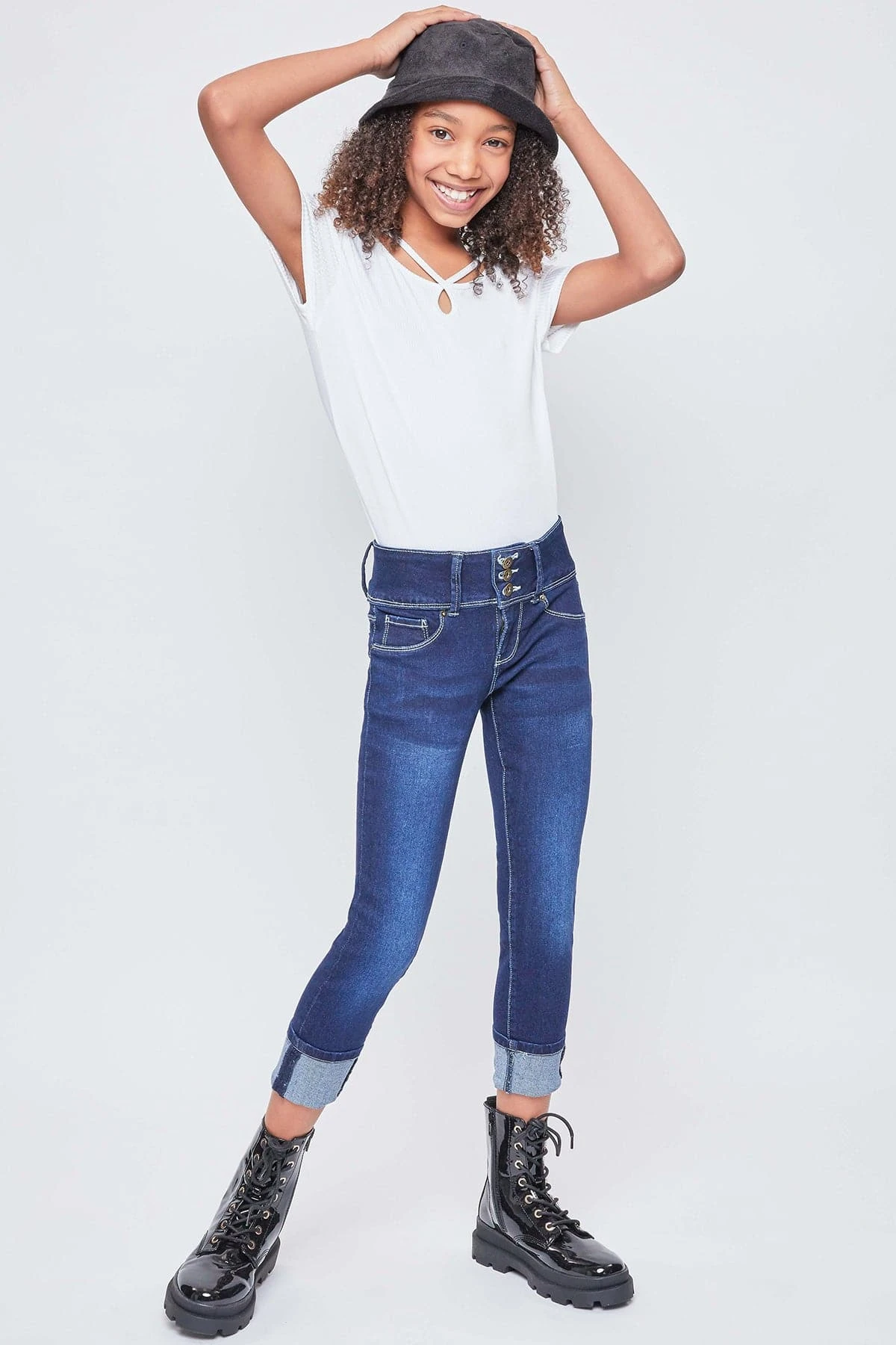 Girls Essential 3 Button Wide Cuff Skinny Jeans 4 Girls Essential 3 Button Wide Cuff Skinny Jeans - Image 2