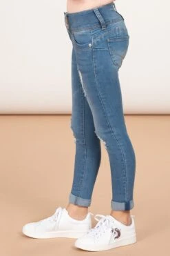 Girls WannaBettaFit 3-Button Roll Cuffed Distressed Skinny Jeans -Wana Fashion Shop GP222941 1542 3