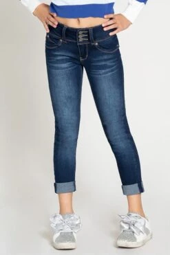 Girls WannaBettaFit 3-Button Roll Cuffed Distressed Skinny Jeans -Wana Fashion Shop GP222941 174 2