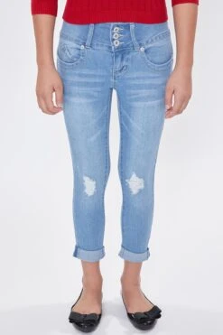 Girls WannaBettaFit 3-Button Roll Cuffed Distressed Skinny Jeans -Wana Fashion Shop GP222941 2034 2